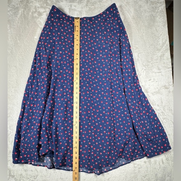 Talbots Navy Blue Red Heart Print XO Midi Slip Skirt Size 8 - Picture 11 of 16